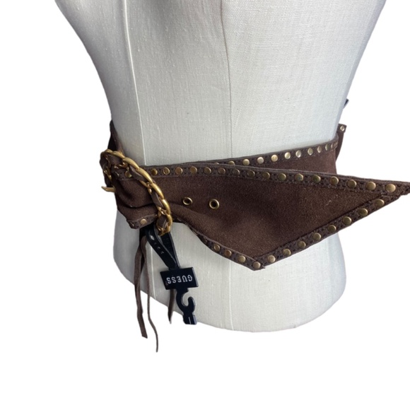 Brown Jeans Belt Women Studded Suede Studded Rodeo Western Cowgirl Large Gold - Picture 11 of 15